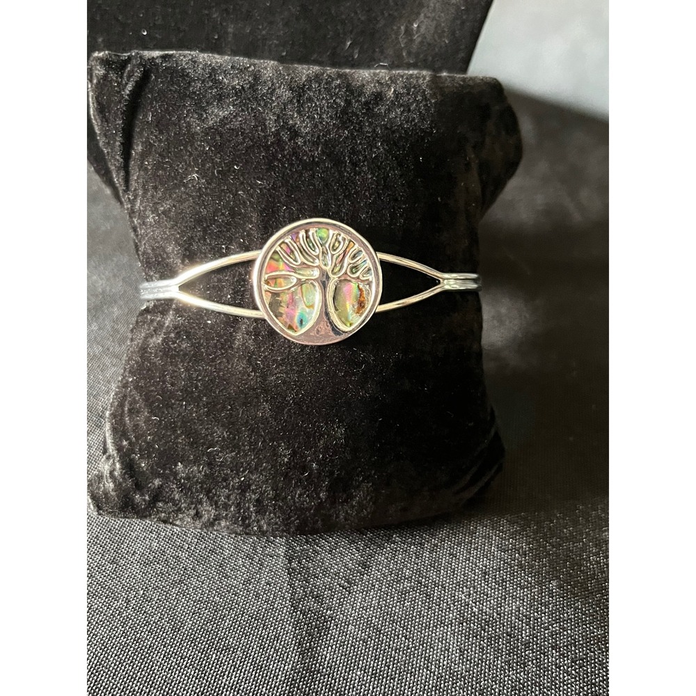 Tree of Life‎ Abalone Bangle Bracelet Silver Tone Nature Inspired Jewelry